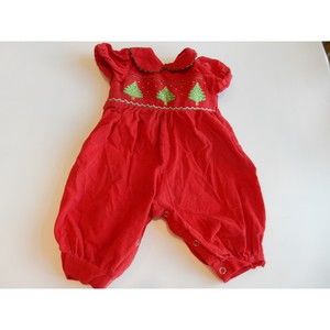 Christmas Tree Mom & Me Smocked Pinwale Corduroy Romper sz 3 mos